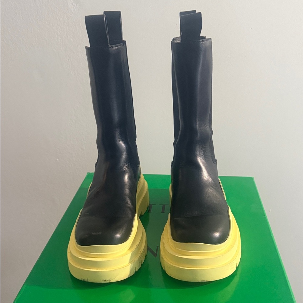 Bottega Veneta Black Boots with Vibrant Yellow Soles